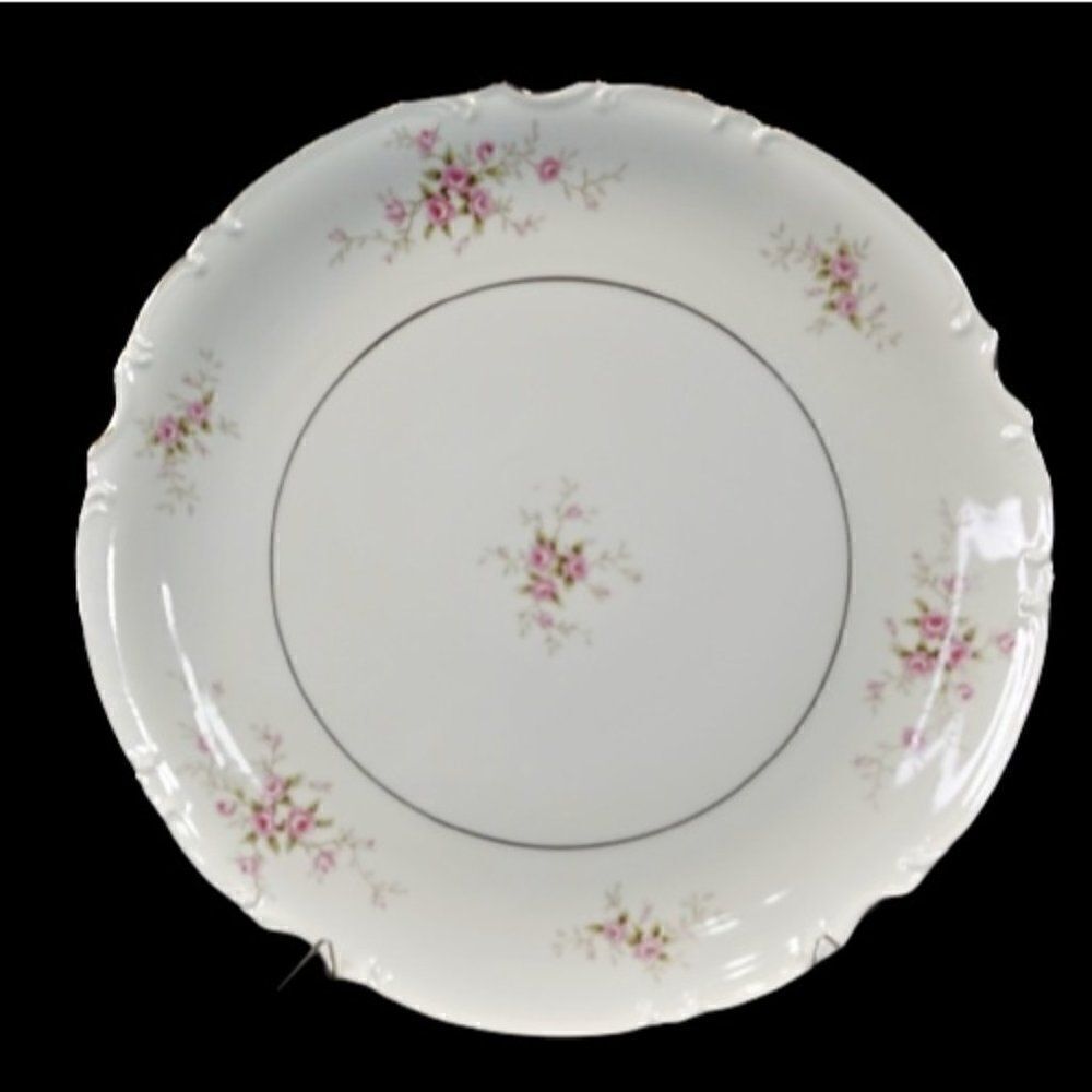 Mikasa VERSAILLES 9344 Chop Plate Platter 12 Inch Silver Trim Pink Roses